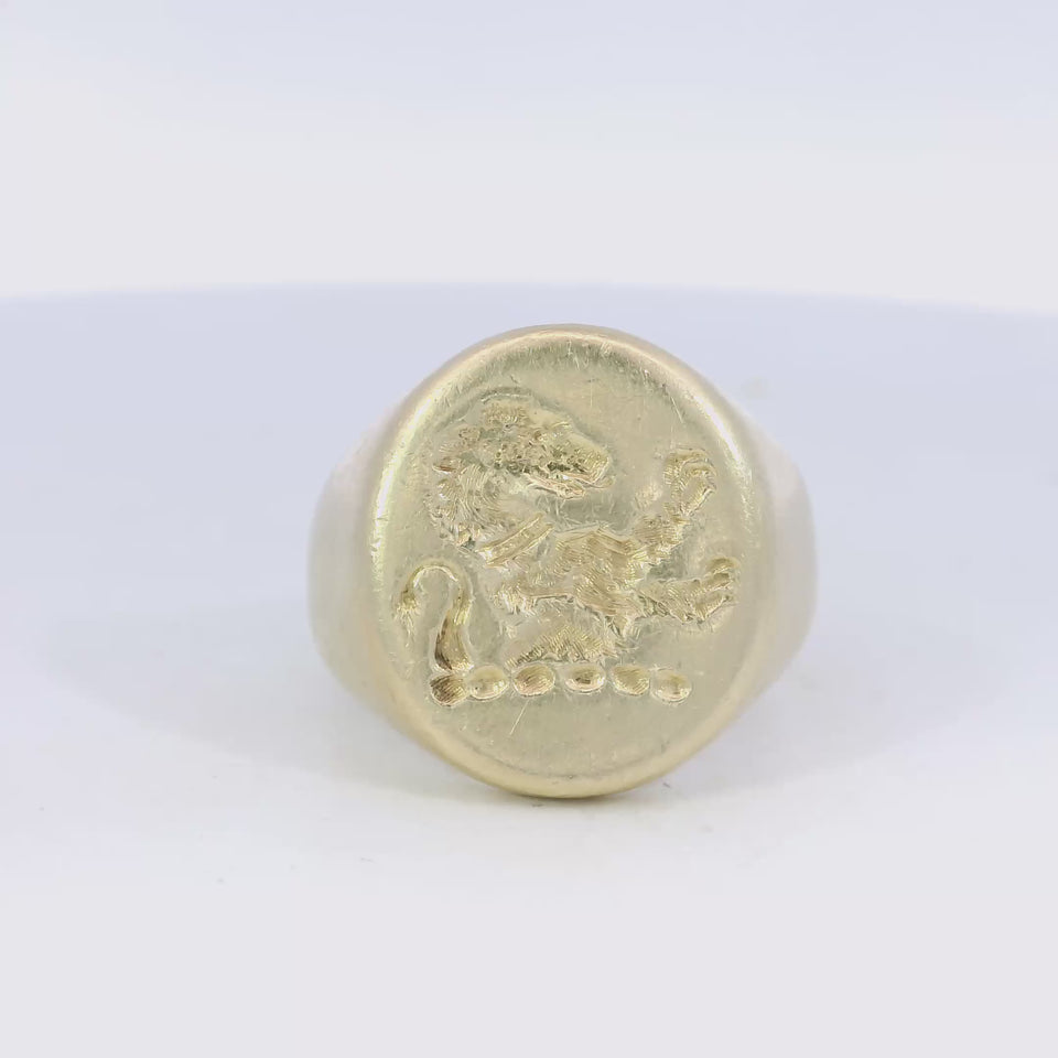 Vintage Lion Signet Ring 14K Yellow Gold Size 7.25