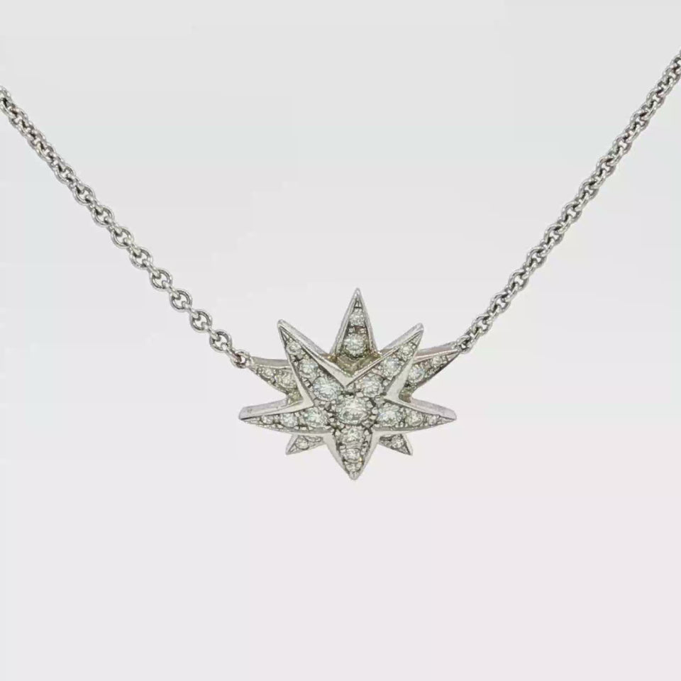 Diamond Starburst Pendant Necklace 18K White Gold  ~1.0ctw