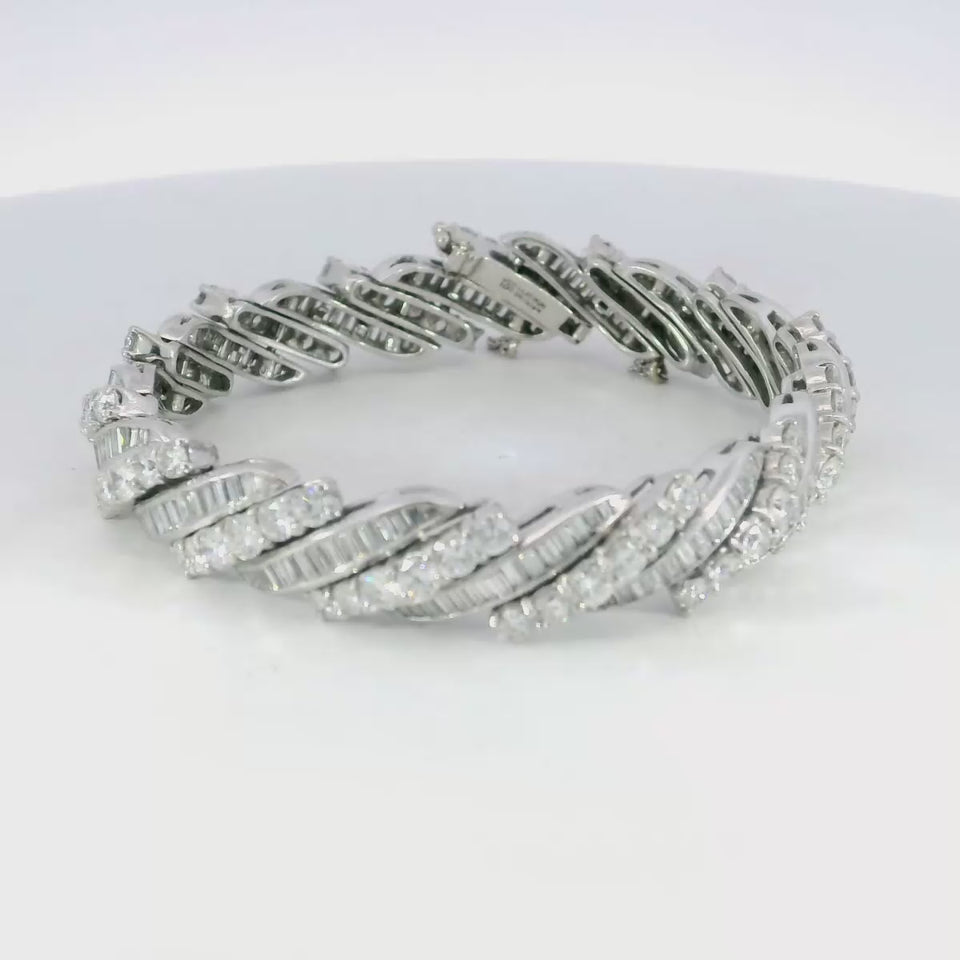 Platinum Diamond Swirl Bracelet Midcentury ~13.56ctw 'Barber Poll' Bracelet 6"