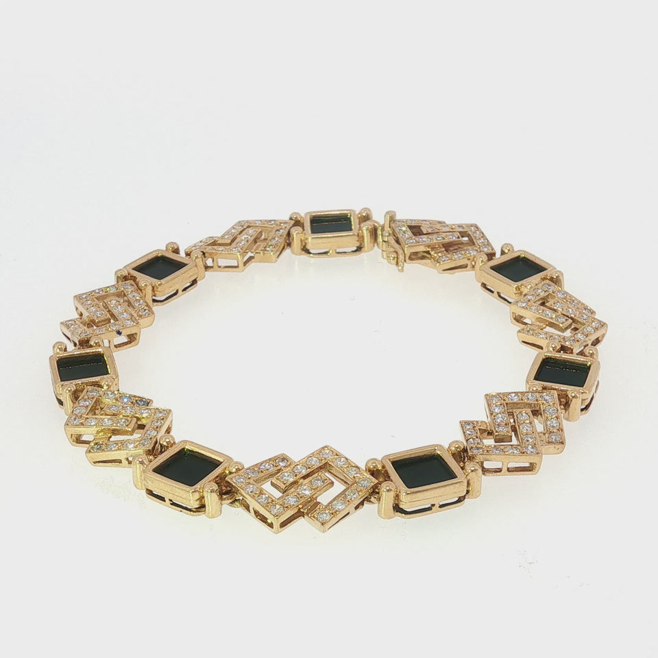 Van Cleef & Arpels Diamond Onyx Bracelet 18K Yellow Gold French