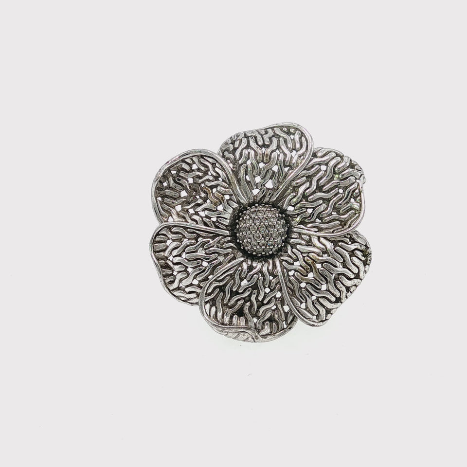 John Hardy Diamond Flower Ring Ayu Frangipani Collection Sterling Silver & 18K