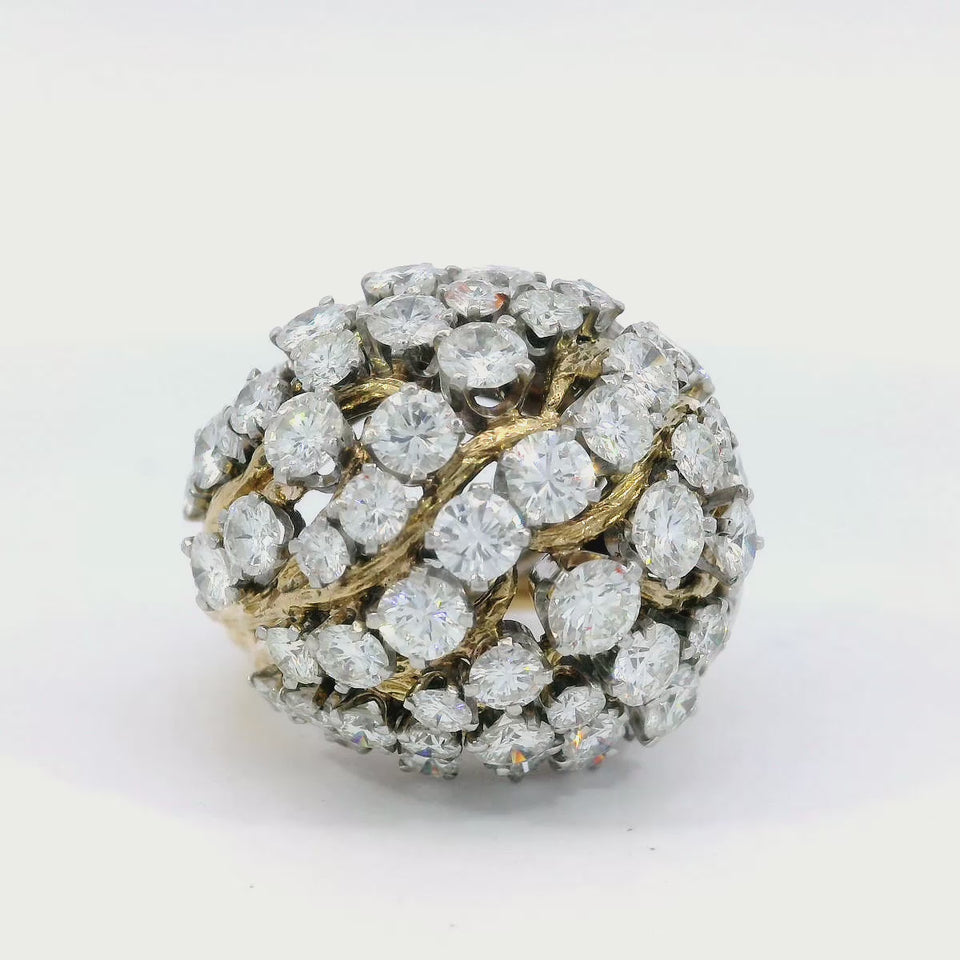 Vintage David Webb Bombe Diamond Cluster Ring in 18K and Platinum ~8ctw Diamonds