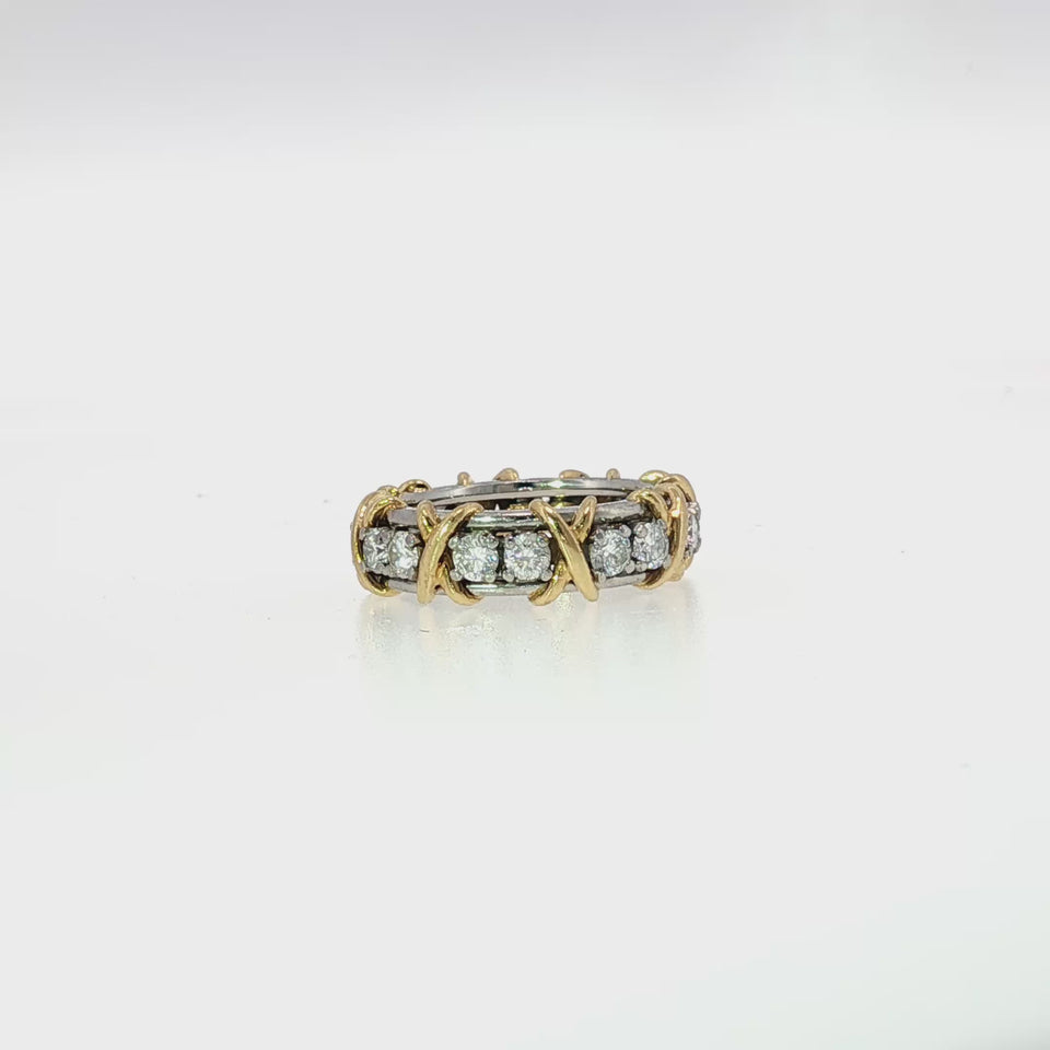 Tiffany & Co. Jean Schlumberger 16 Stone Diamond Band 18K Gold PT 950 Size 4.5