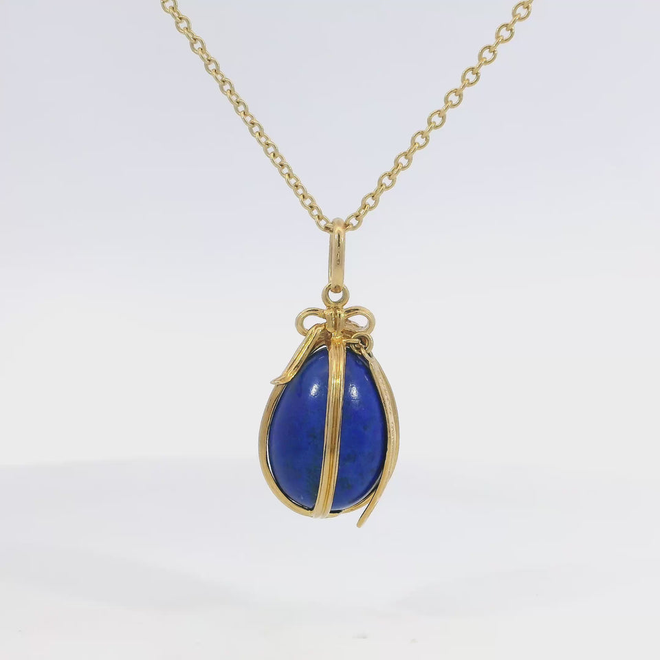Schlumberger Tiffany & Co. Lapis Lazuli Egg Pendant Necklace 18K Yellow Gold
