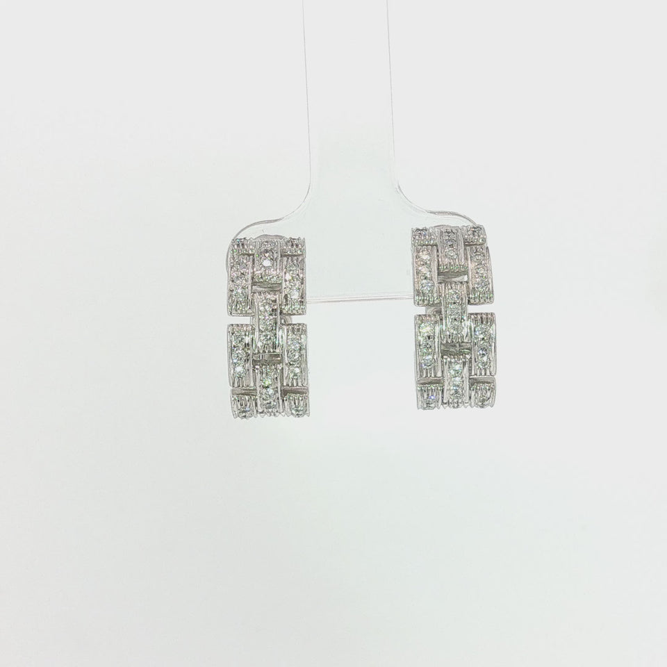 Cartier Maillon Panthère Diamond Hoop Earrings Vintage 18K White Gold W/ Papers