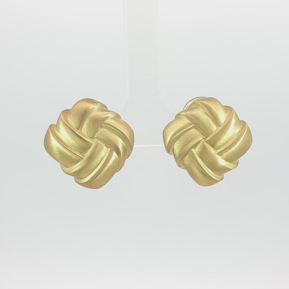 Angela Cummings 18K Earrings 1986 Woven Matted Finish Yellow Gold Clip Ons