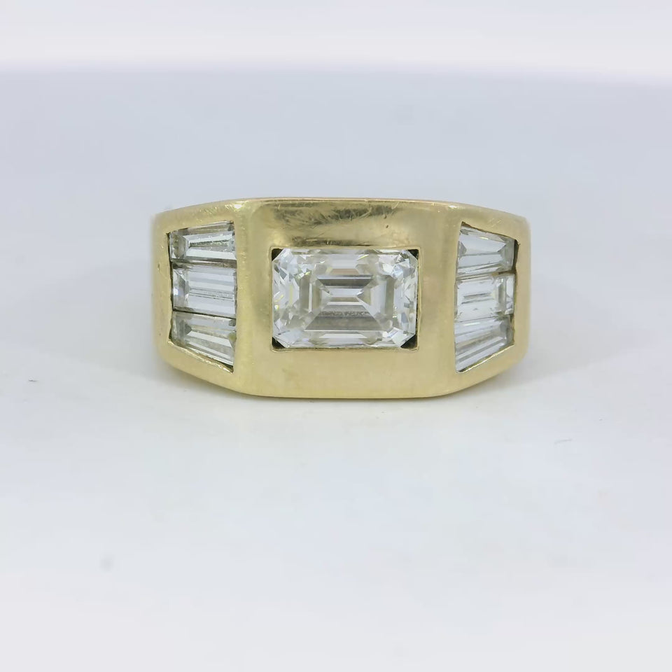 Vintage 18K Emerald-Cut Diamond Baguette Ring Yellow Gold ~1.72ctw Size 6