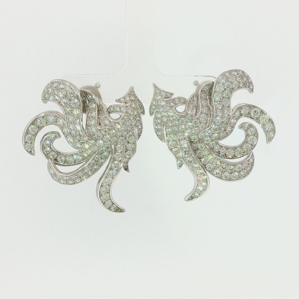 Boucheron Pavé Diamond Earrings 18K White Gold Clip-ons ~7.0 CTW