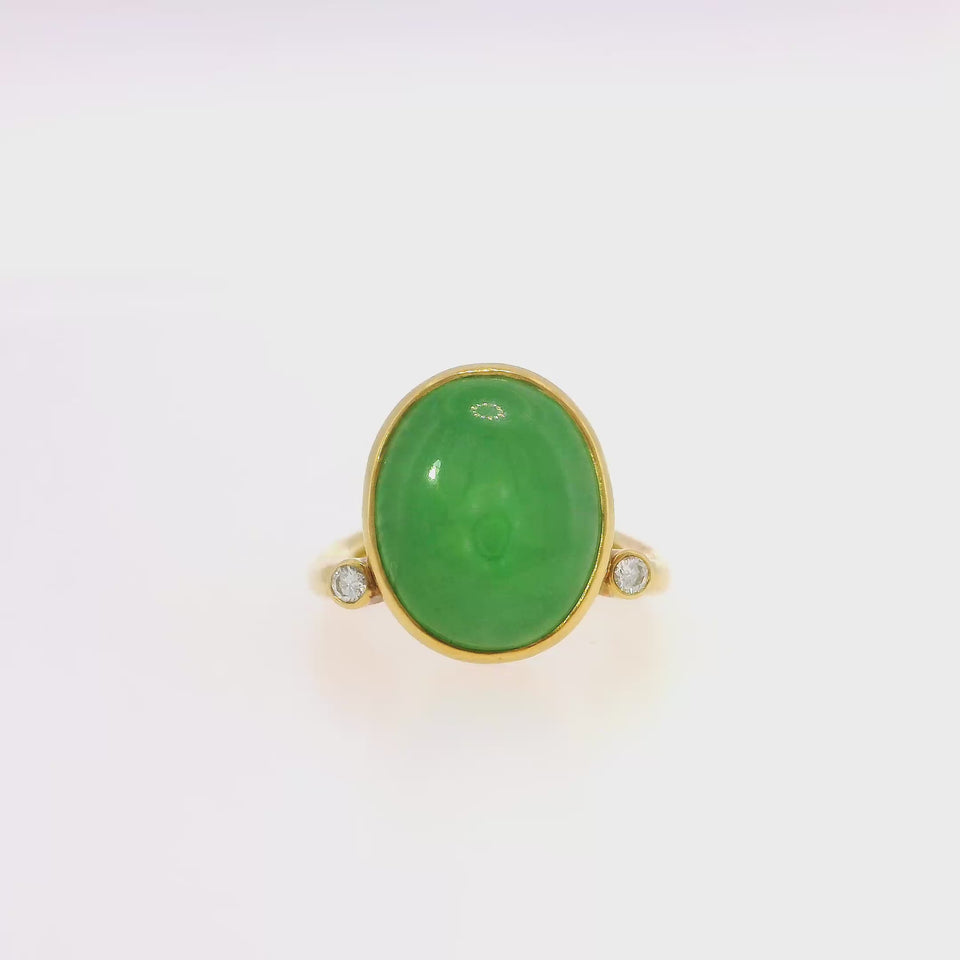 Cabochon Cut Jade Ring with Diamond 18K