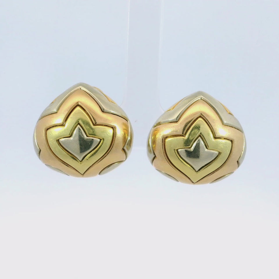 Bulgari Pyramid Geometric Earrings 18K Tricolor 1980's Clip-ons