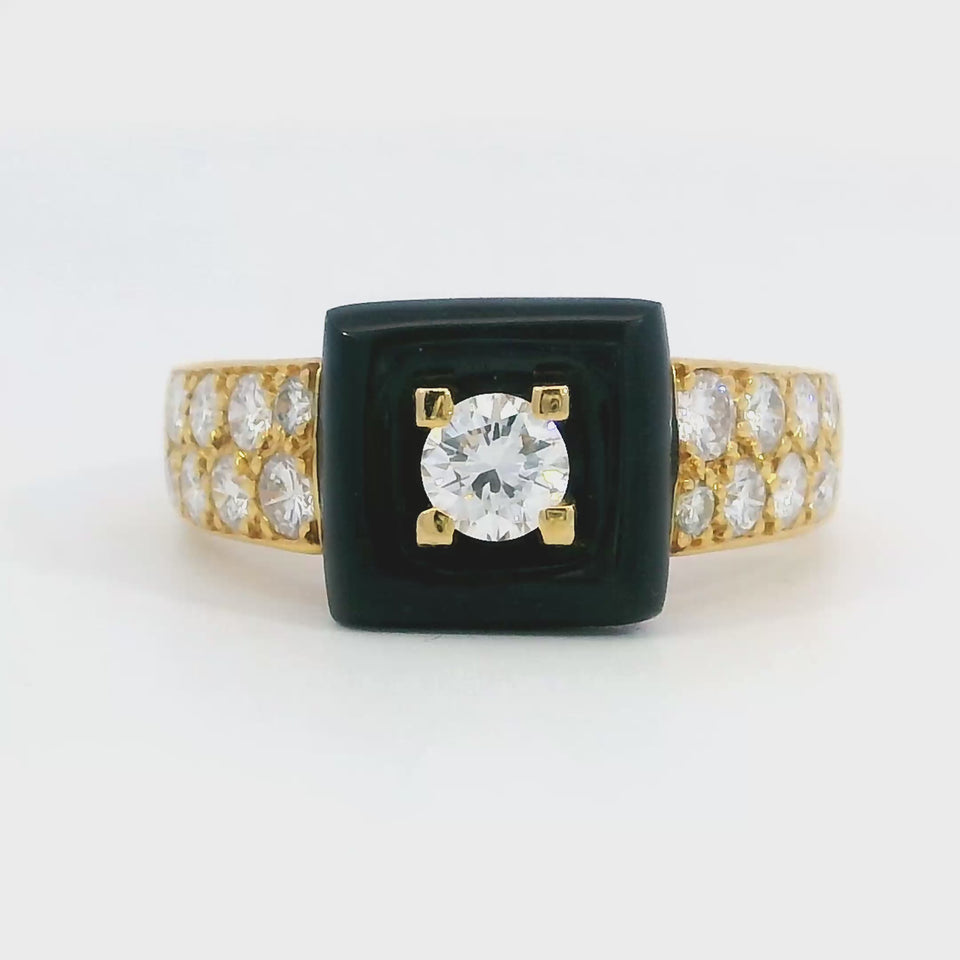 Van Cleef & Arpels Pave Diamond Black Onyx Band Ring 18K Yellow Gold Size 7