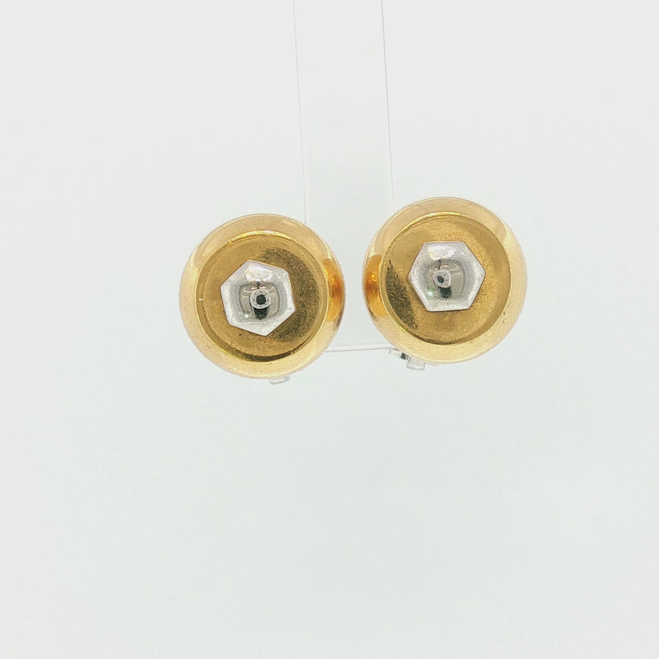 Marina B 18K Earrings Bolt Dome Clip Ons 18K Yellow and White Gold