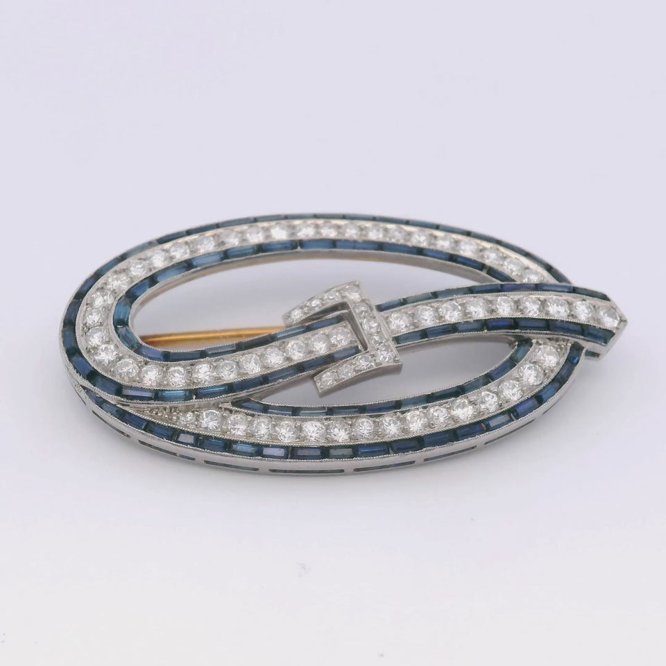 Art Deco E.M. Gattle & Co. Platinum With Diamonds and Sapphires Belt Brooch