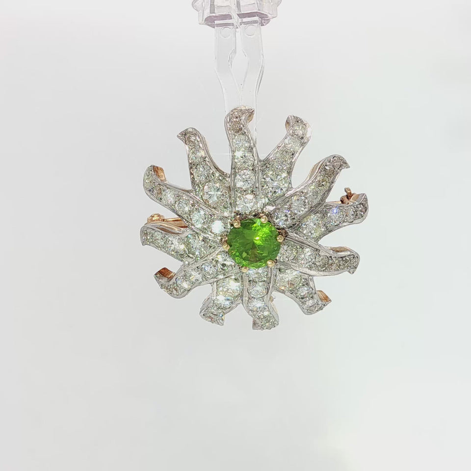 Vintage Diamond Starburst Pendant ~1.05ct Demantoid Garnet 14K YG Platinum