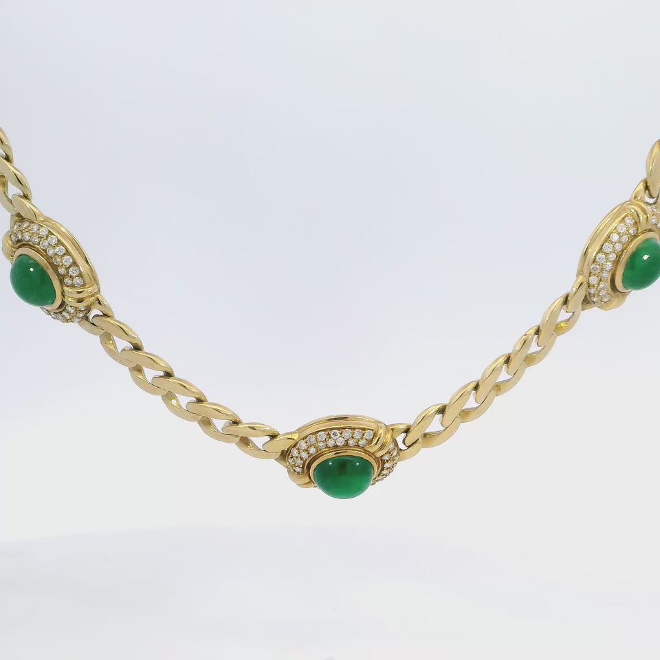 Vintage Emerald Diamond Necklace 18K Yellow Gold Cuban Link ~10.15ctw