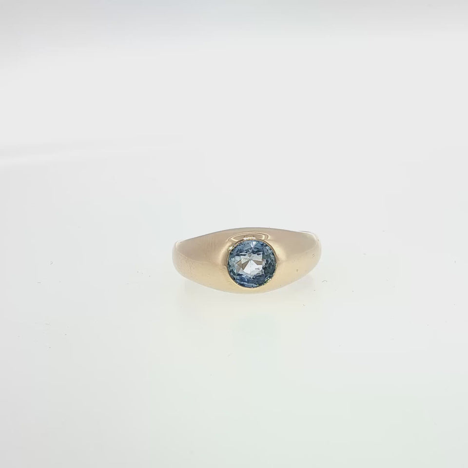 Blue Sapphire Gypsy Ring – 14K Yellow Gold Bezel Set, ~1.40 Carat