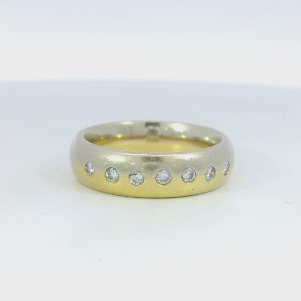 Vintage Two-Tone 18K Diamond Split Ring White and Yellow Gold Size 7