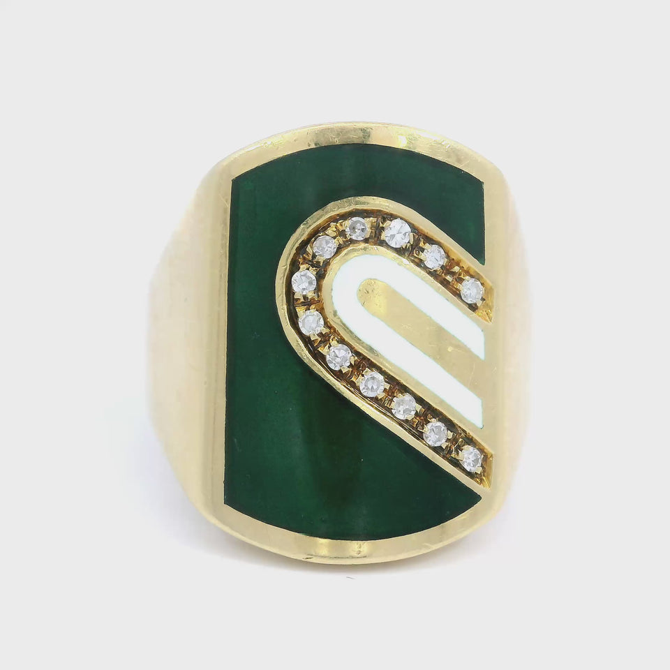 Cartier Diamond Enamel Ring 18K Yellow Gold Size 5.25 Cartier Italy