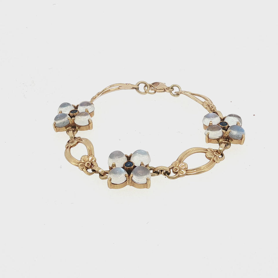 Tiffany & Co. Moonstone Sapphire Flower Bracelet 14K Yellow Gold Retro