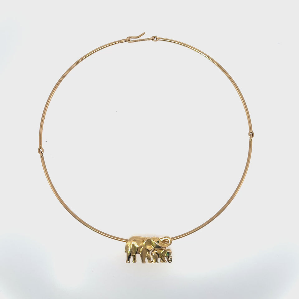 Cartier Elephant and Calf Necklace Emerald Eye 18K YG Gubelin Wire Collar