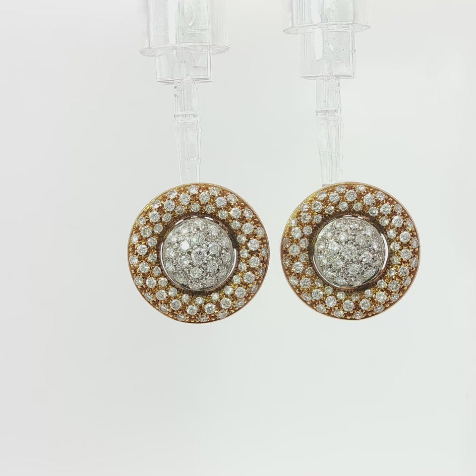 Vintage Two-Tone Diamond Cluster Earrings in 18K Gold ~ 2.3 CTW