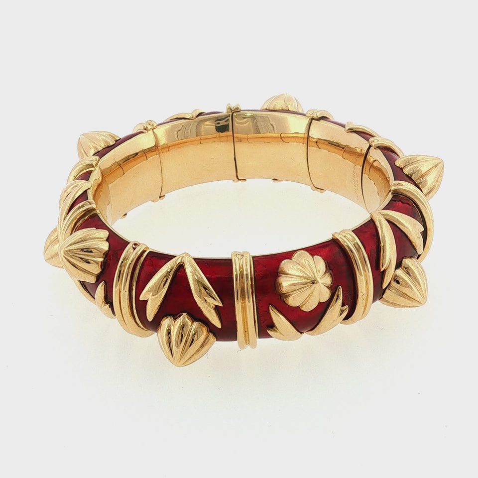 Tiffany Schlumberger Paris Paillonné Enamel Bangle Bracelet in 18K Yellow Gold