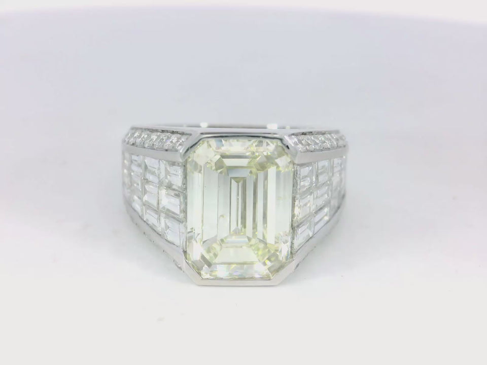 Modern Invisible Set ~5.1ct Emerald Cut Diamond Ring in 18 Karat White Gold