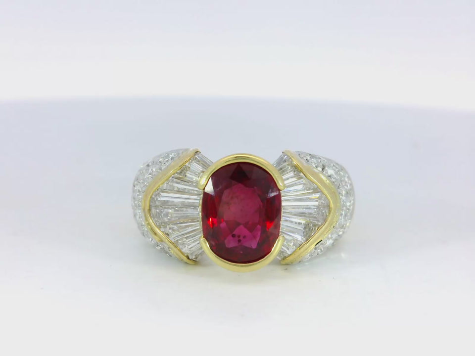 Estate Ruby Diamond Cocktail Ring 18K Yellow Gold ~3.8ctw AGL Certified