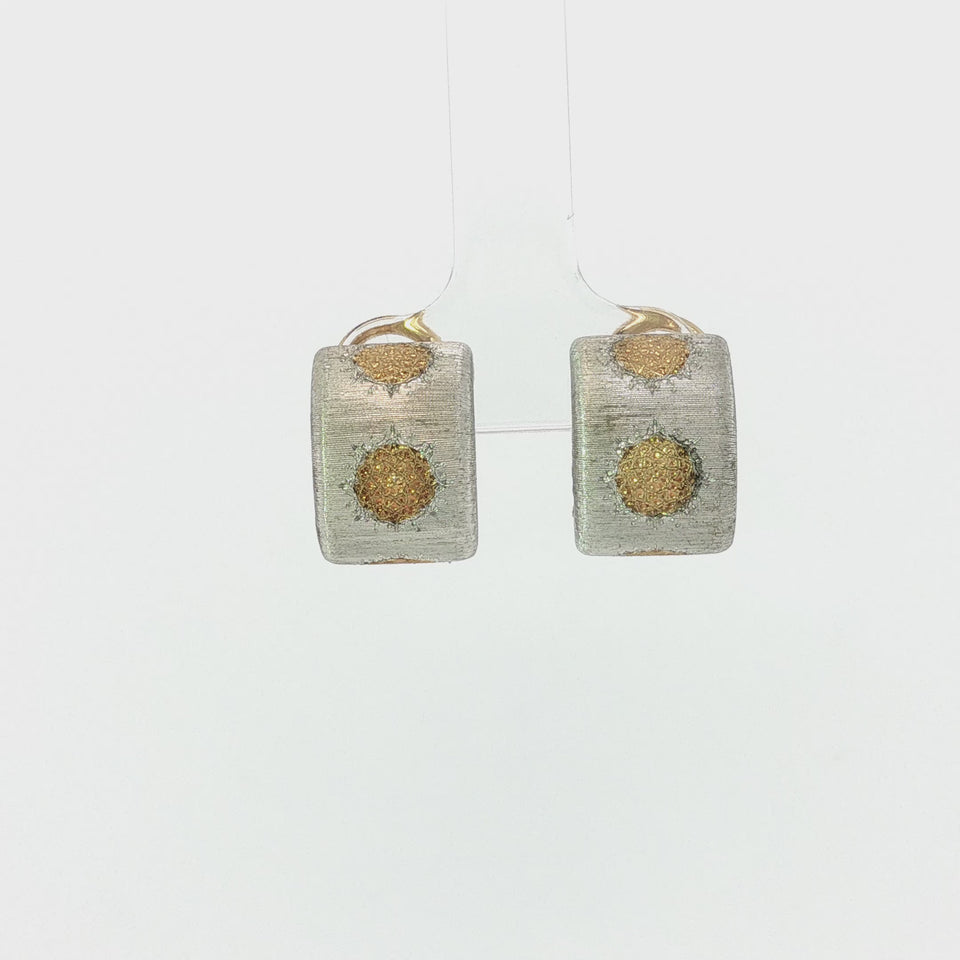 Buccelati Rigato 18K Earrings Gold and Silver Huggie Hoop Clip Ons