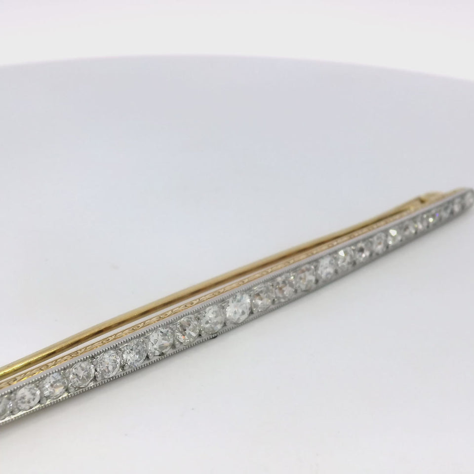 Victorian Old Mine Cut Diamond Brooch in 18 Karat Yellow Gold and Platinum