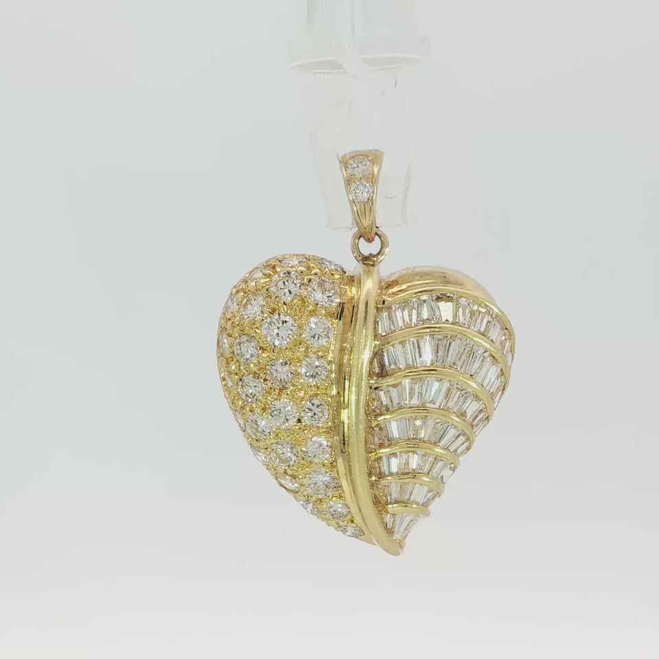 Estate 18K Diamond Heart Pendant Necklace Yellow Gold ~2.78ctw
