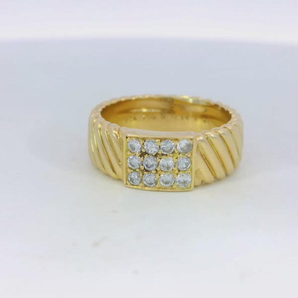 Van Cleef Diamond Square Ring French Vintage 18K Yellow Gold Size 5.75