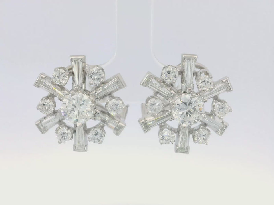 Vintage Platinum Diamond Cluster Earrings with Gold Clip on Backs