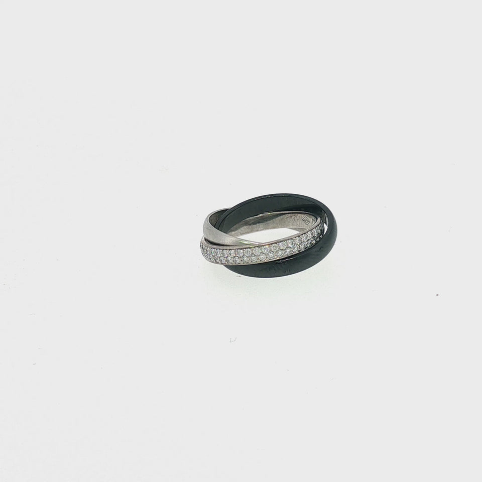 Cartier Ceramic Trinity Ring Vintage 18k White Gold Platinum Size 46