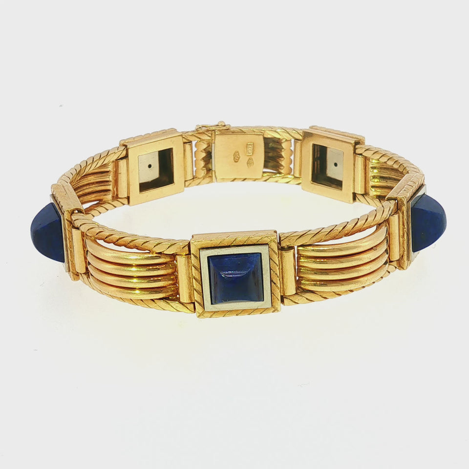 Carlo Weingrill Vintage 18K Yellow Gold Bracelet Lapis Accents
