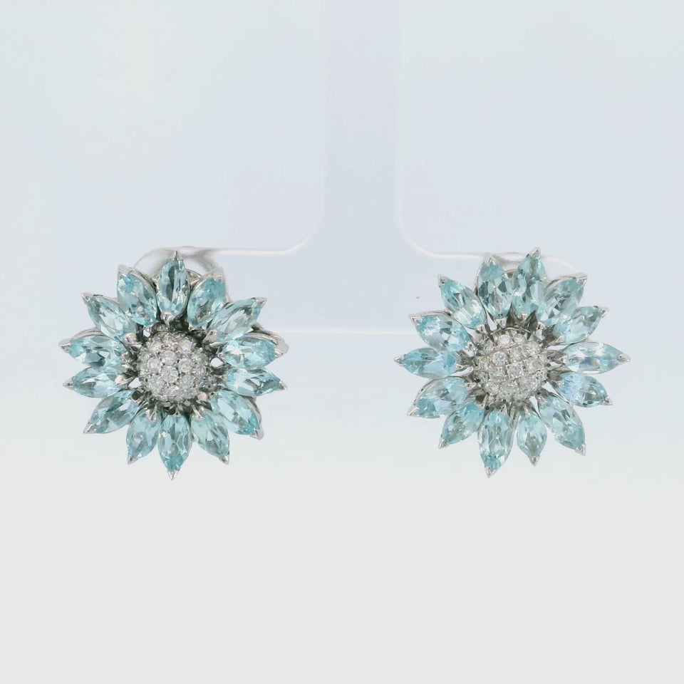 Asprey Topaz Diamond Earrings Sunflower 18K White Gold Clip Ons
