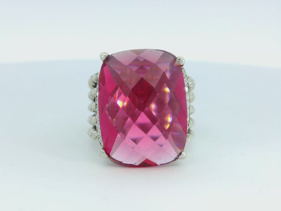 David Yurman Pink Tourmaline Ring Sterling Silver with Diamonds