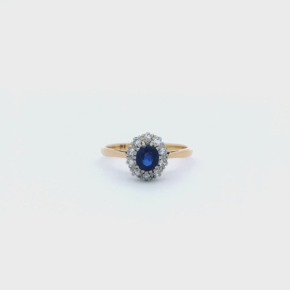 Victorian Sapphire and Diamond Cluster Ring Platinum Top and 18k Gold