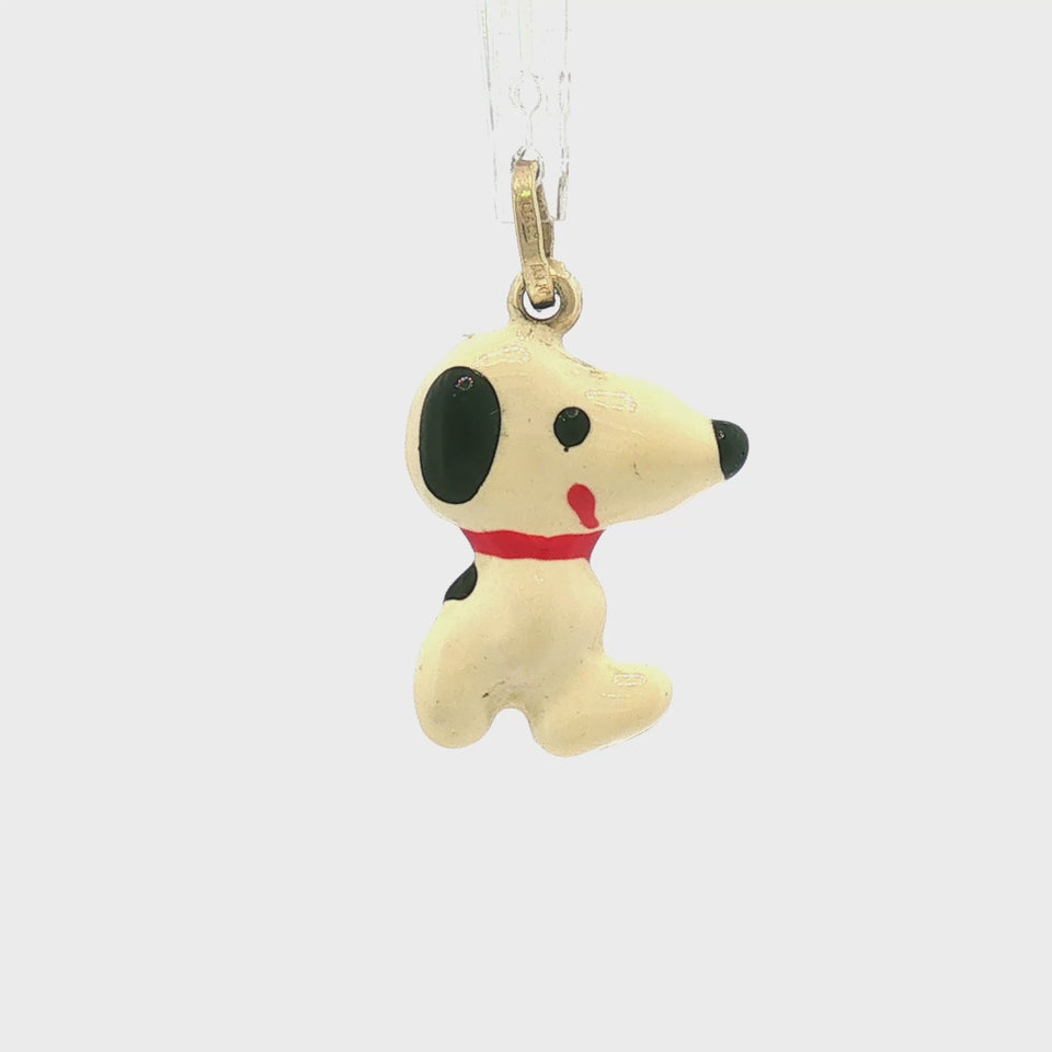 Vintage Snoopy Charm Pendant in 14K Yellow Gold Italy Made