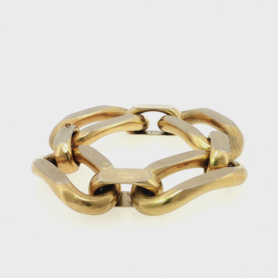 Vintage 18K Chunky Bracelet by Nicolis Cola Italian Made Yellow Gold White Gold