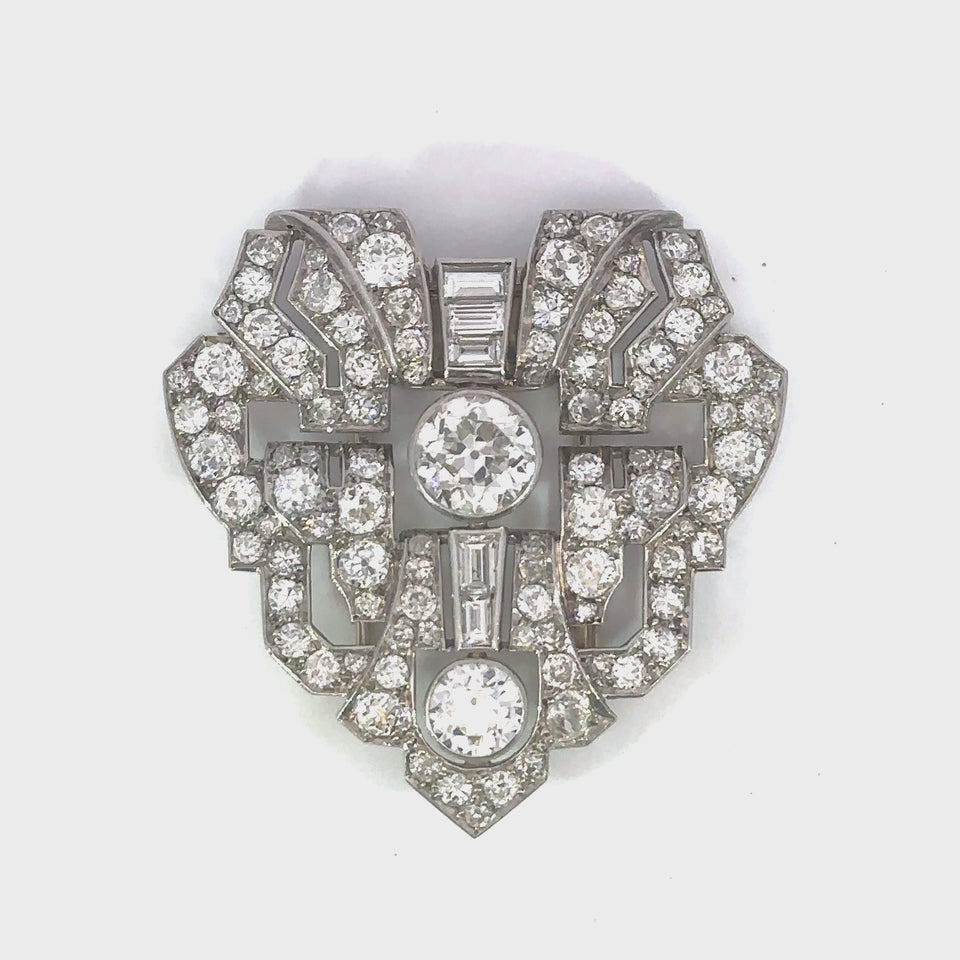 French Platinum Art Deco Diamond Clip-on Brooch ~1.4ct Center Diamond and 6.3ctw