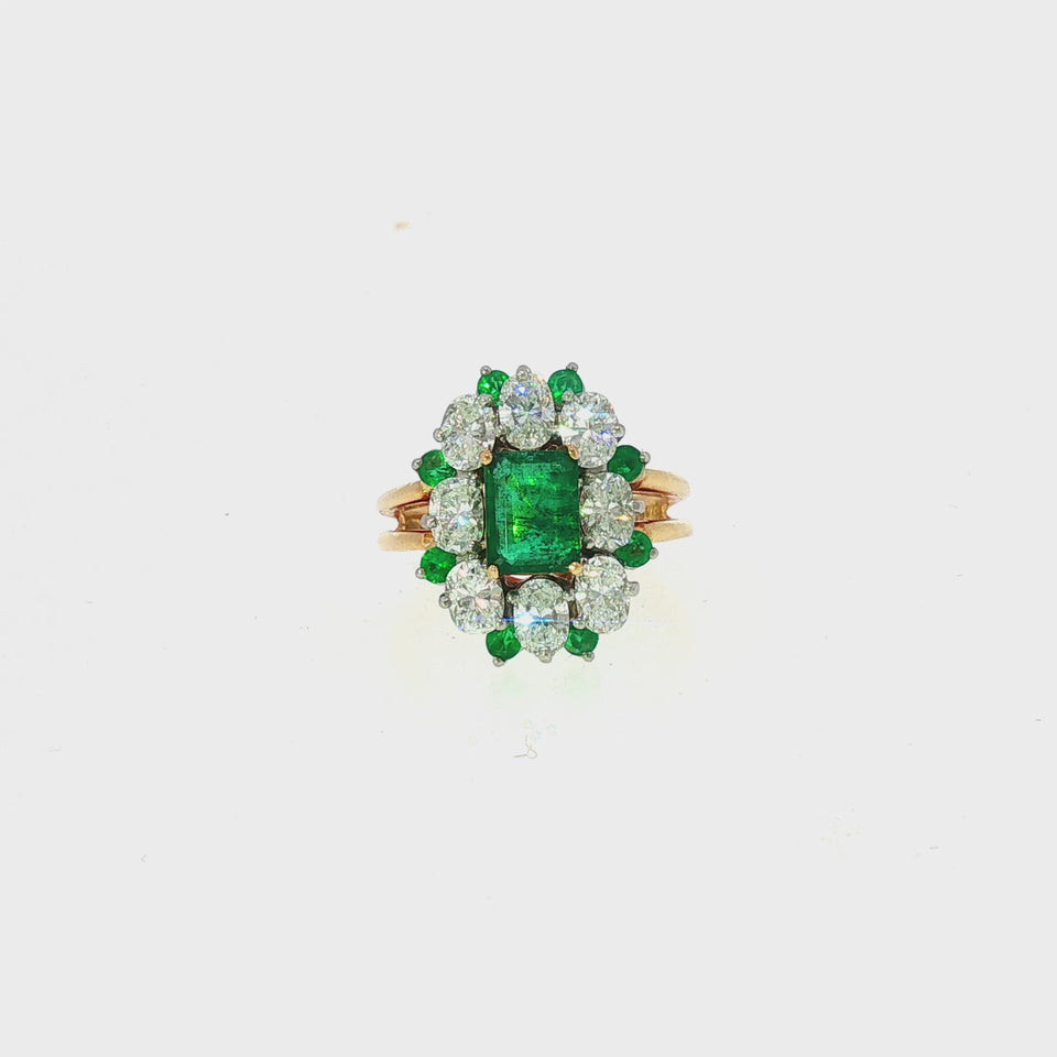 Oscar Heyman Emerald Diamond Ring Cluster 18K Yellow Gold & Platinum