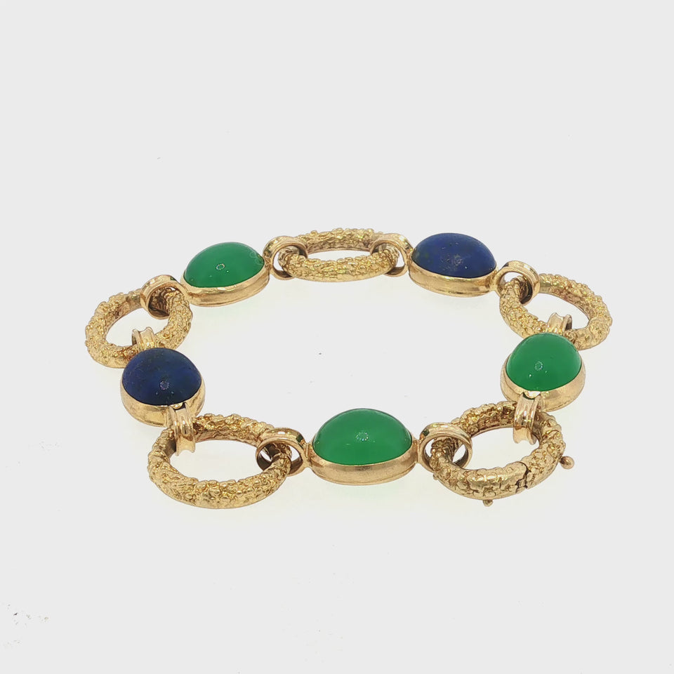 Van Cleef & Arpels Chrysoprase Lapis Lazuli 18K Yellow Gold French Bracelet