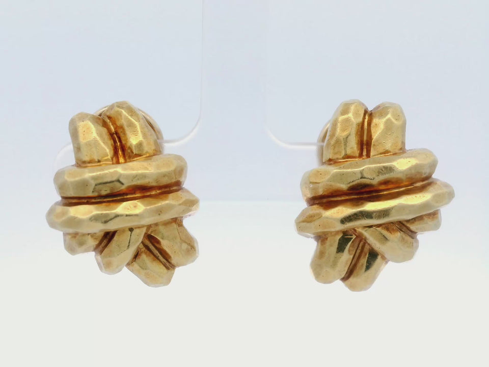 Henry Dunay Hand Hammered Finish 18 Karat Yellow Gold Clip on Earrings 18K Gold