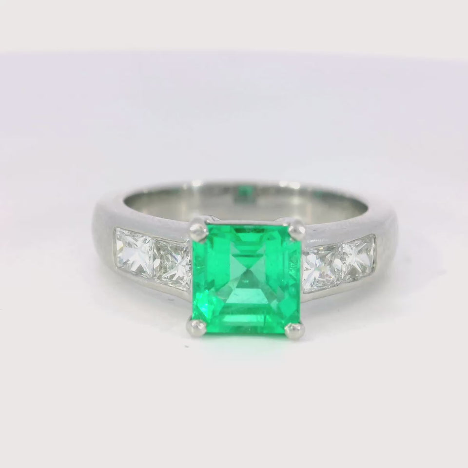 Vintage Emerald Engagement Ring Diamond Accents AGL CERT Platinum Size 6 ~2.2ctw