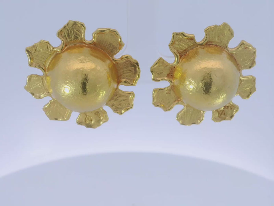 French Jean Mahie Sun Disc Clip On Earrings in 22kt Yellow Gold