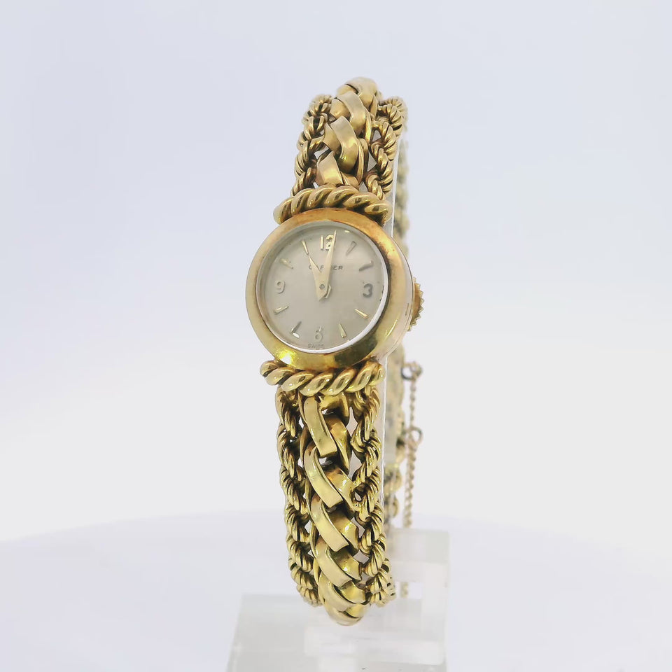 Vintage Cartier 18K Yellow Gold Watch Rope Bracelet Manual Wind