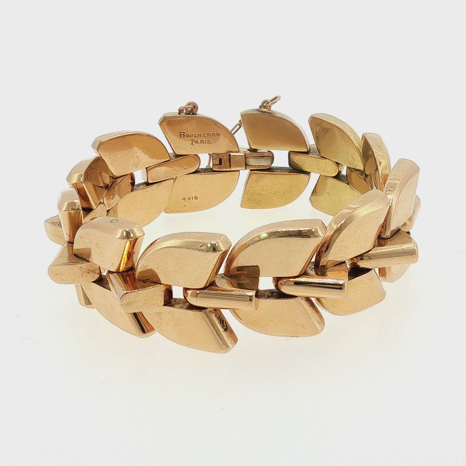 Boucheron Paris Georges Lenfant Palmettes 18K Link Bracelet Yellow Gold