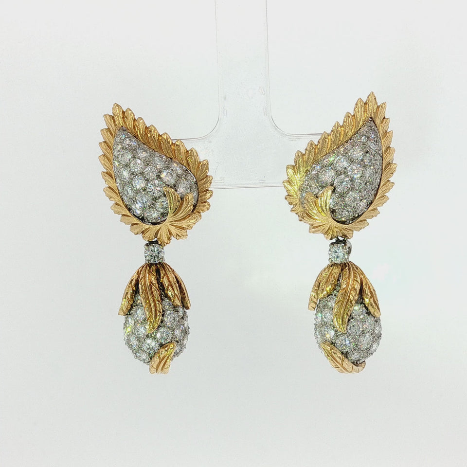 Vintage 18k Platinum Day Night Earrings Pave Diamonds Yellow Gold ~4ctw