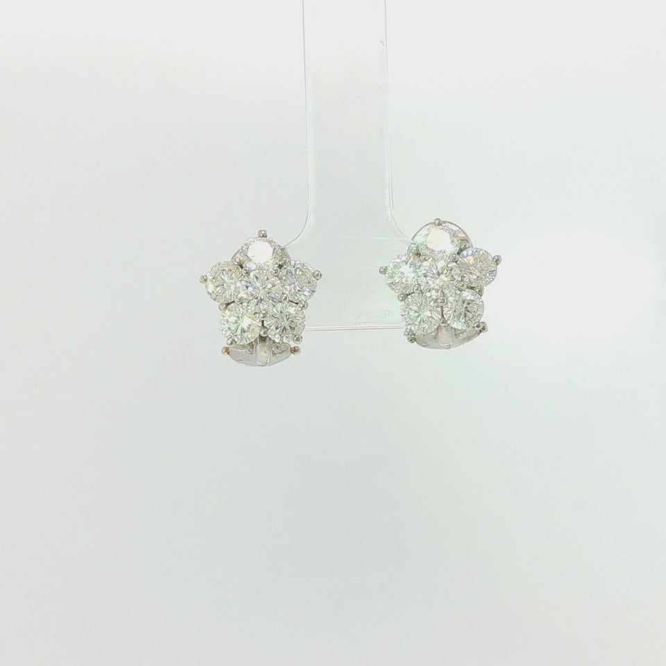 Vintage Floral Diamond Cluster Earrings Platinum ~3.00 CTW